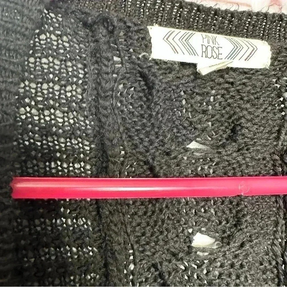 Pink Rose Cable Knit Cardigan Black Size  Medium - Picture 2 of 16